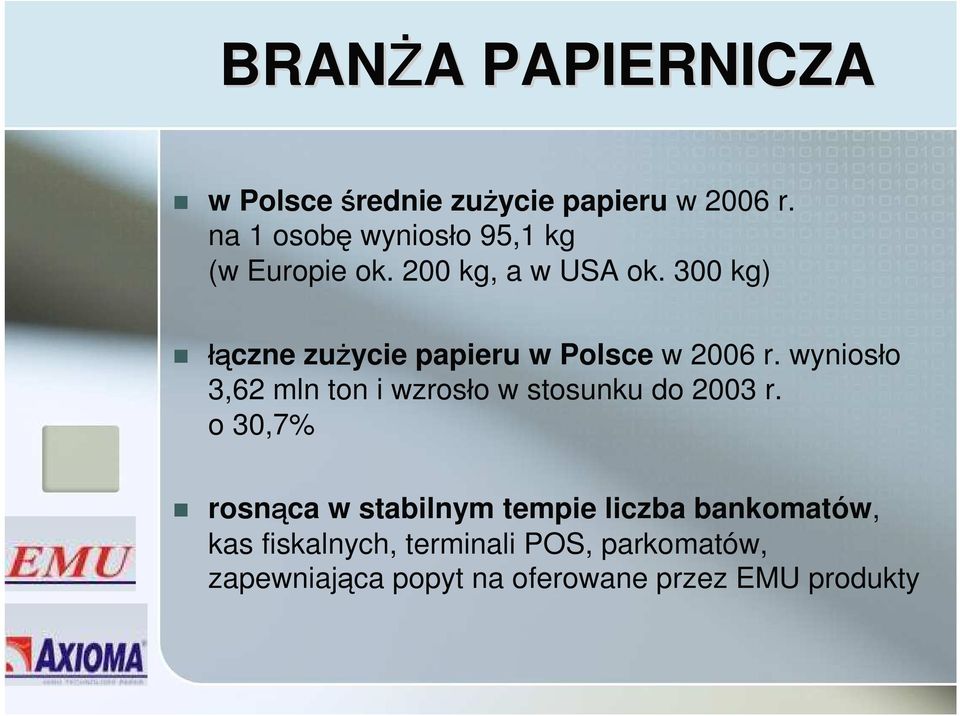 300 kg) łączne zużycie papieru w Polsce w 2006 r.