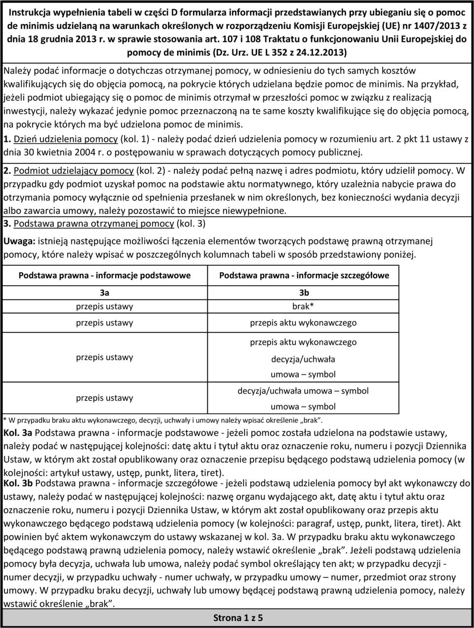 2013) Należy podać informacje o dotychczas otrzymanej pomocy, w odsieniu do tych samych kosztów kwalifikujących się do objęcia pomocą, na pokrycie których udzielana będzie pomoc de minimis.