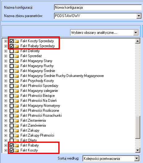 Rysunek 7 Konfiguracja pakietów Po wykonaniu takiej transformacji parametr odświeżania należy przywrócić do wartości początkowej i ponownie wybrać odpowiednie obszary analityczne (pakiety), które