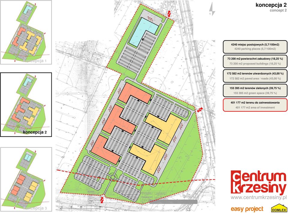 utwardzonych (43,00 %) 172 582 m2 paved area / roads (43,00 %) 155 395 m2 terenów zielonych (39,75 %) 155