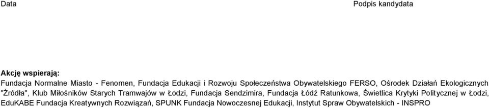 Tramwajów w Łodzi, Fundacja Sendzimira, Fundacja Łódź Ratunkowa, Świetlica Krytyki Politycznej w Łodzi,