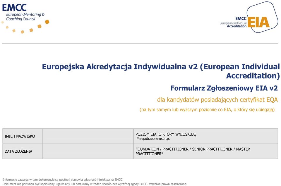 usunąć FOUNDATION / PRACTITIONER / SENIOR PRACTITIONER / MASTER PRACTITIONER* Informacje zawarte w tym dokumencie są poufne i stanowią własność