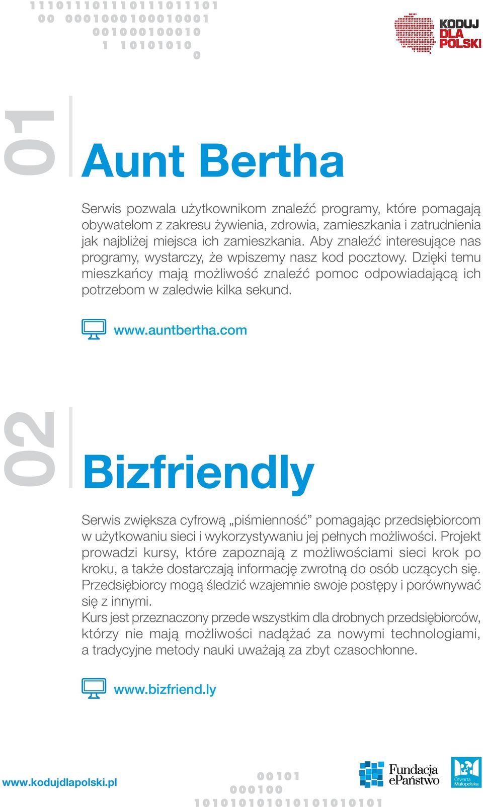 auntbertha.com 02 Bizfriendly Serwis zwiększa cyfrową piśmienność pomagając przedsiębiorcom w użytkowaniu sieci i wykorzystywaniu jej pełnych możliwości.