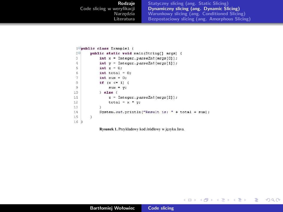 Conditioned Slicing),2;1$35 6.$)-1* &;,+"3+-. ; 41;+: 3#,)1"#,) $ Bezpostaciowy )-C+"4#$0 -#;14#;,!.,& slicing (ang. Amorphous Slicing),."# 1!+!"31:3#0 $.$/,."# 1-)13#:#-1,*".