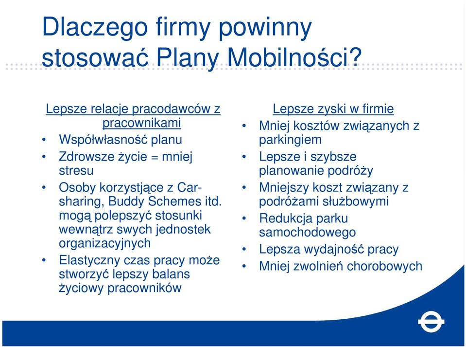 itd. mogą polepszyć stosunki wewnątrz swych jednostek organizacyjnych Elastyczny czas pracy moŝe stworzyć lepszy balans Ŝyciowy