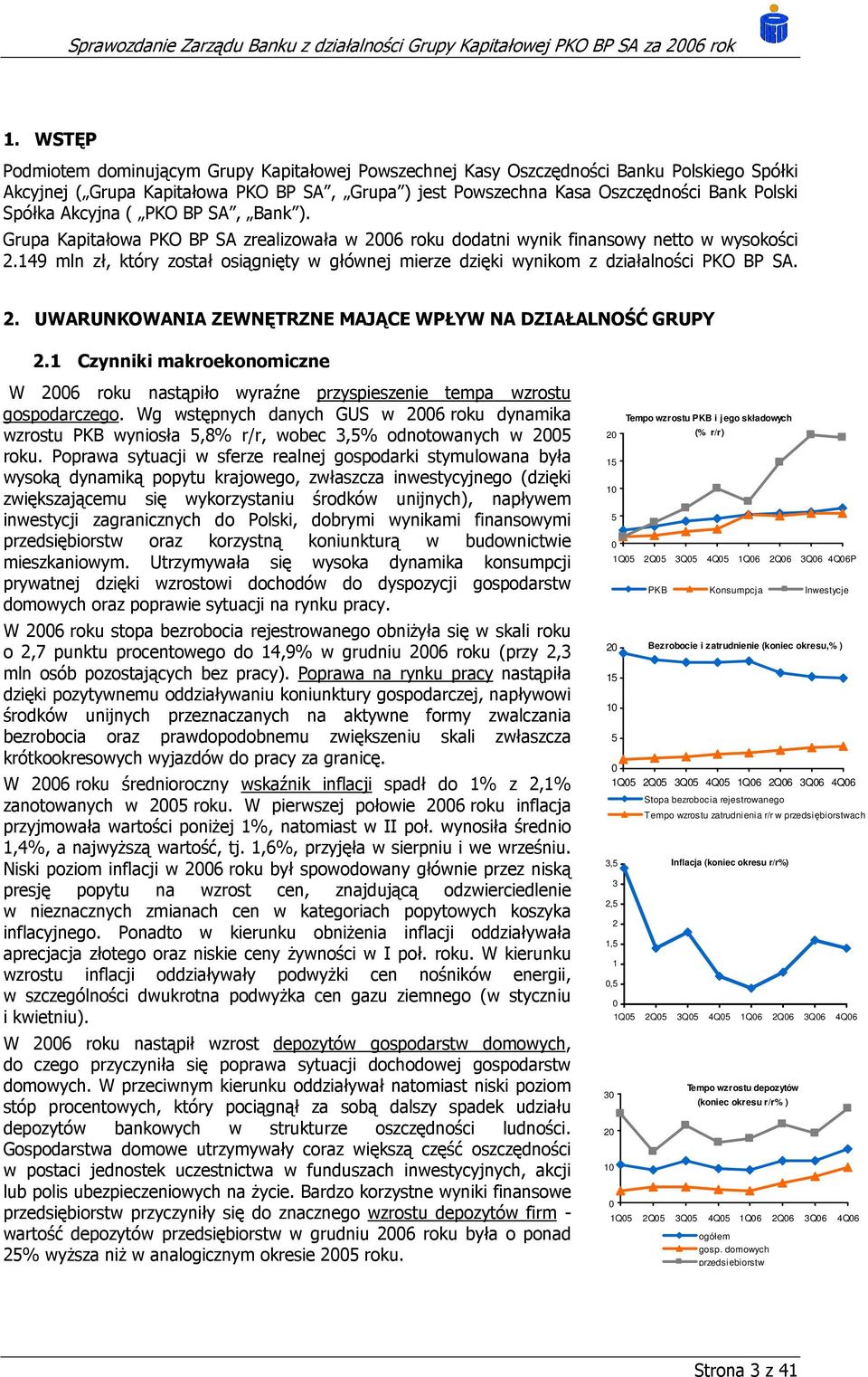 149 mln zł, który został osiągnięty w głównej mierze dzięki wynikom z działalności PKO BP SA. 2. UWARUNKOWANIA ZEWNĘTRZNE MAJĄCE WPŁYW NA DZIAŁALNOŚĆ GRUPY 2.