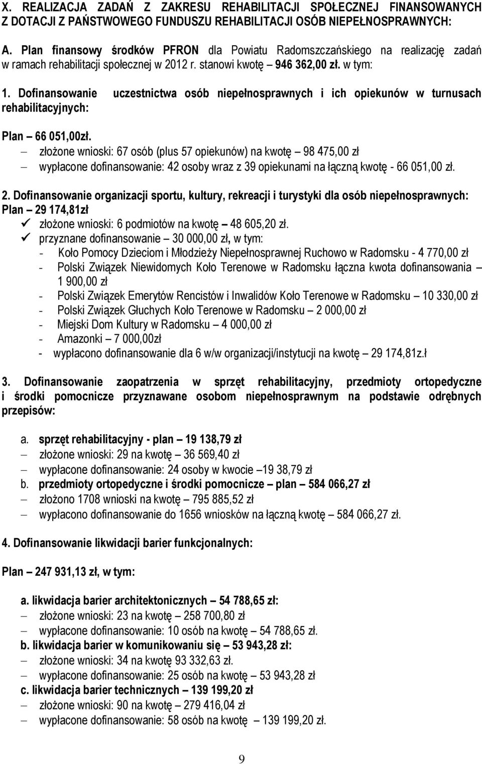 Dofinansowanie uczestnictwa osób niepełnosprawnych i ich opiekunów w turnusach rehabilitacyjnych: Plan 66 051,00zł.