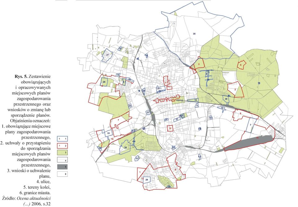 lub sporz¹dzenie planów. Objaœnienia oznaczeñ: 1. obowi¹zuj¹ce miejscowe plany zagospodarowania przestrzennego, 2.