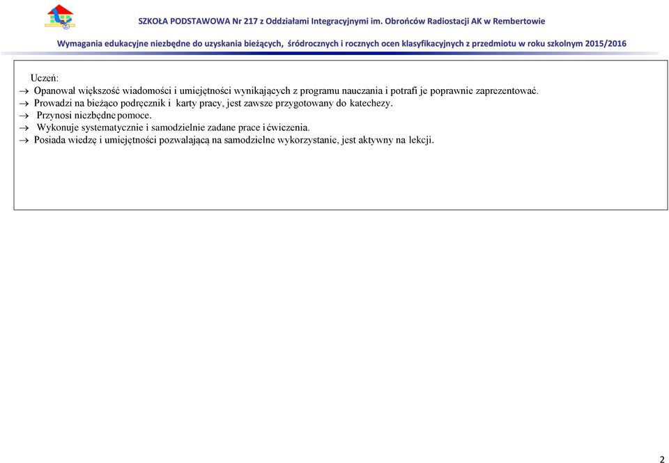 Prowadzi na bieżąco podręcznik i karty pracy, jest zawsze przygotowany do katechezy.