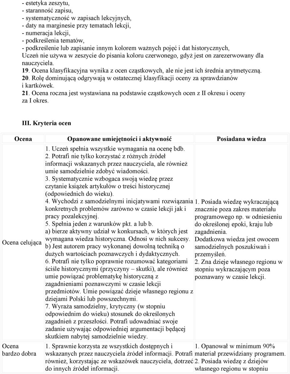 klasyfikacyjna wynika z ocen cząstkowych, ale nie jest ich średnia arytmetyczną. 20. Rolę dominującą odgrywają w ostatecznej klasyfikacji oceny za sprawdzianów i kartkówek. 21.