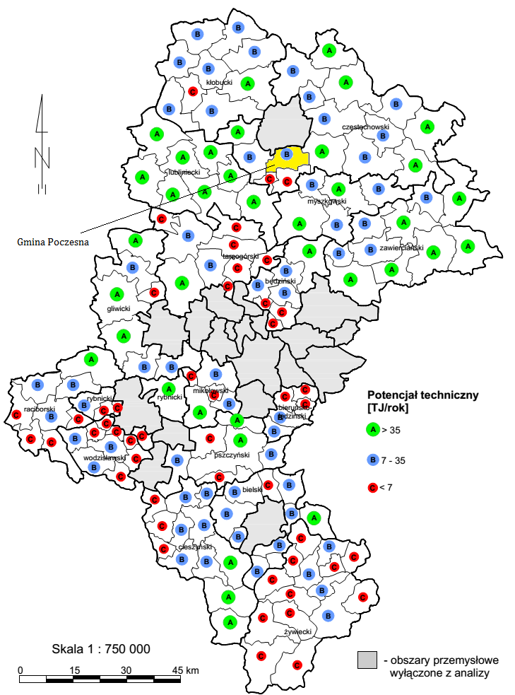 Rysunek 19 Klasyfikacja gmin województwa śląskiego ze względu na potencjał