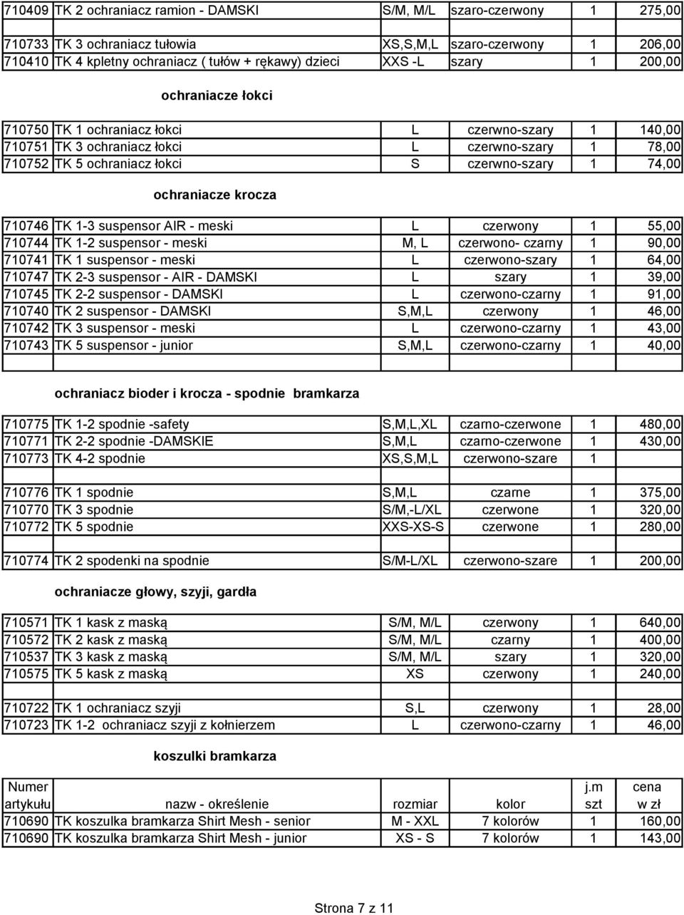 ochraniacze krocza 710746 TK 1-3 suspensor AIR - meski L czerwony 1 55,00 710744 TK 1-2 suspensor - meski M, L czerwono- czarny 1 90,00 710741 TK 1 suspensor - meski L czerwono-szary 1 64,00 710747