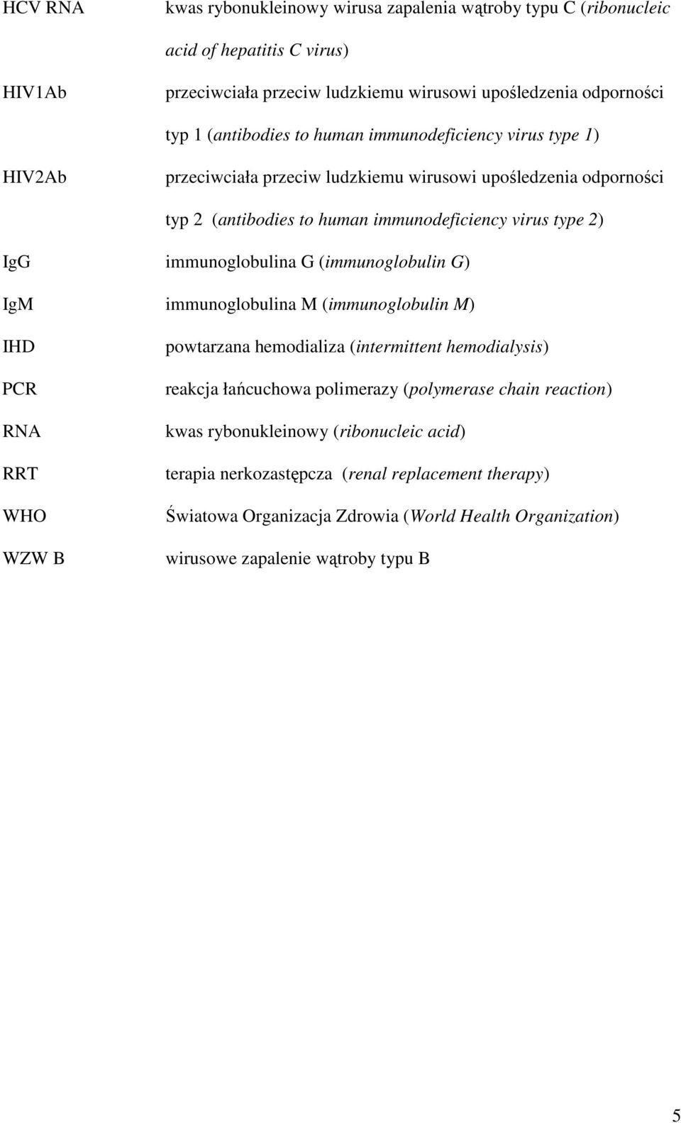 G (immunoglobulin G) IgM immunoglobulina M (immunoglobulin M) IHD PCR RNA RRT WHO WZW B powtarzana hemodializa (intermittent hemodialysis) reakcja łańcuchowa polimerazy (polymerase chain