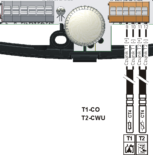 14.3.4. Podłączenie czujników temperatury Sterownik airster 150 współpracuje z czujnikami temperatury typu CT4 o zakresie pomiarowym 0 100 C.