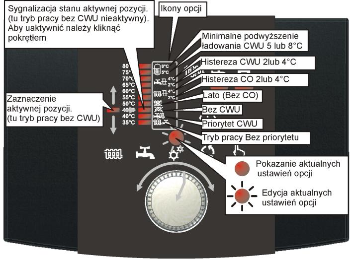 Odczyt temperatury zadanej CWU (TzCWU) następuje poprzez ustawienie się kursorem na wskaźniku sygnalizacyjnym CWU (Rys. 6.