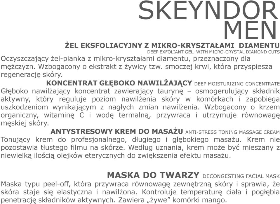 KONCENTRAT GŁĘBOKO NAWILŻAJĄCY DEEP MOISTURIZING CONCENTRATE Głęboko nawilżający koncentrat zawierający taurynę osmogerulujący składnik aktywny, który reguluje poziom nawilżenia skóry w komórkach i