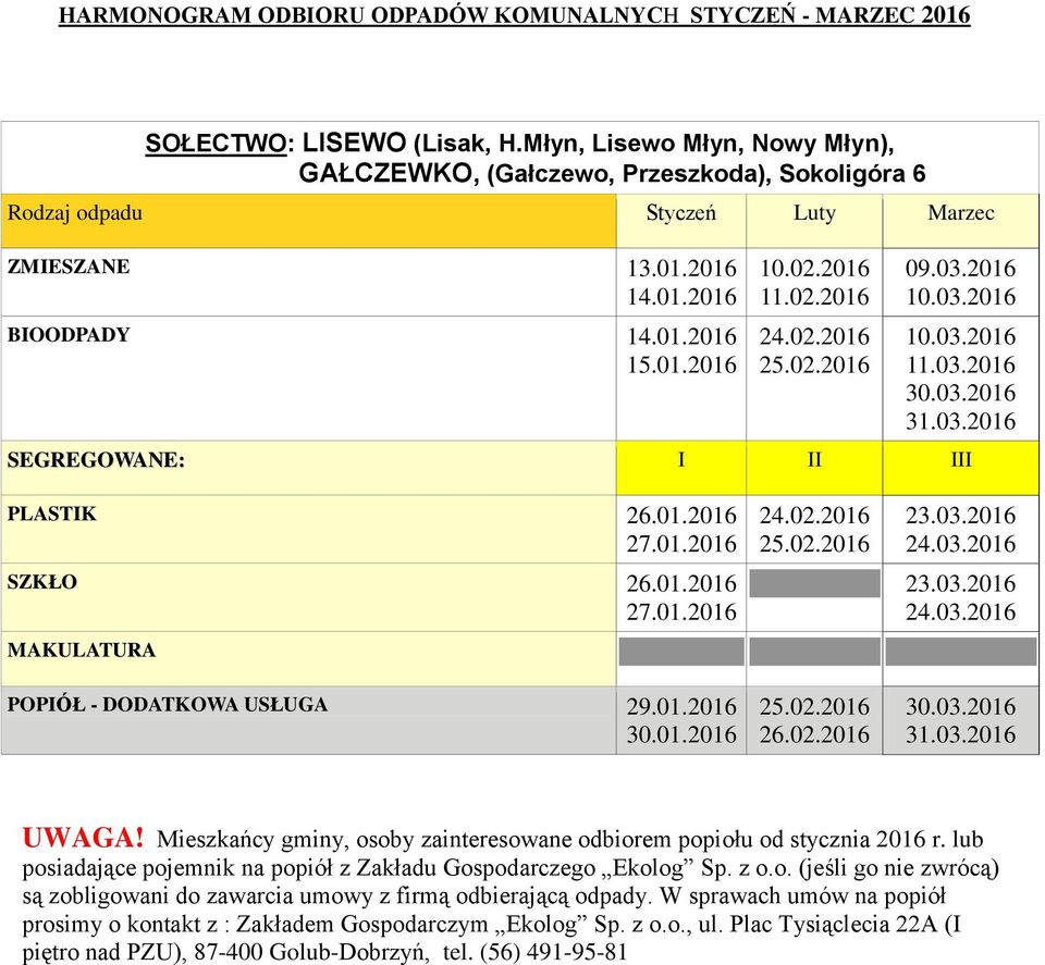 Sokoligóra 6 ZMIESZANE 13.01.2016 14.01.2016 10.02.2016 11.02.2016 09.