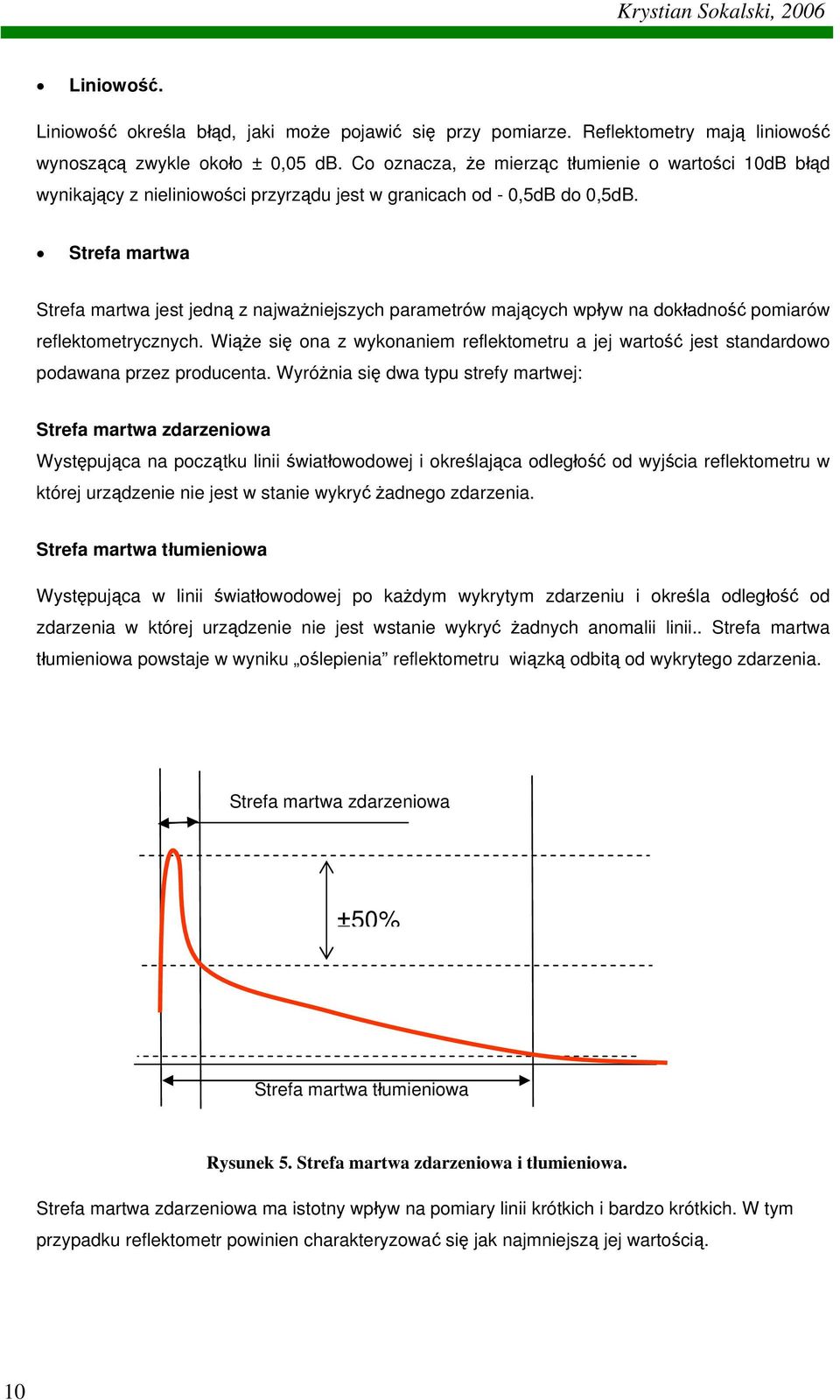 Strefa martwa Strefa martwa jest jedną z najważniejszych parametrów mających wpływ na dokładność pomiarów reflektometrycznych.