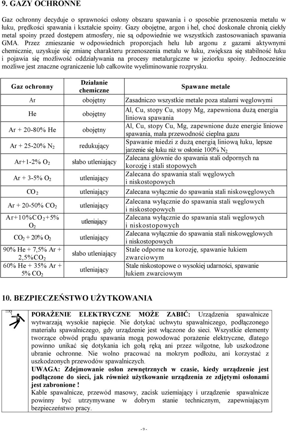 Przez zmieszanie w odpowiednich proporcjach helu lub argonu z gazami aktywnymi chemicznie, uzyskuje się zmianę charakteru przenoszenia metalu w łuku, zwiększa się stabilność łuku i pojawia się