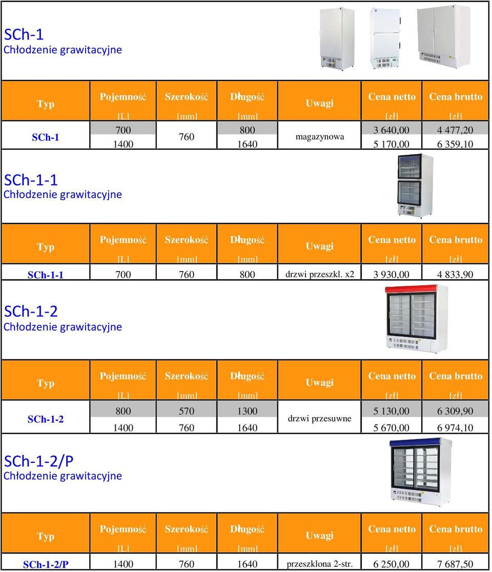 670,00 6 974,10 Pojemność [L] 1400 760 1640 6 250,00 7 687,50 700 1400 magazynowa SCh-1-1
