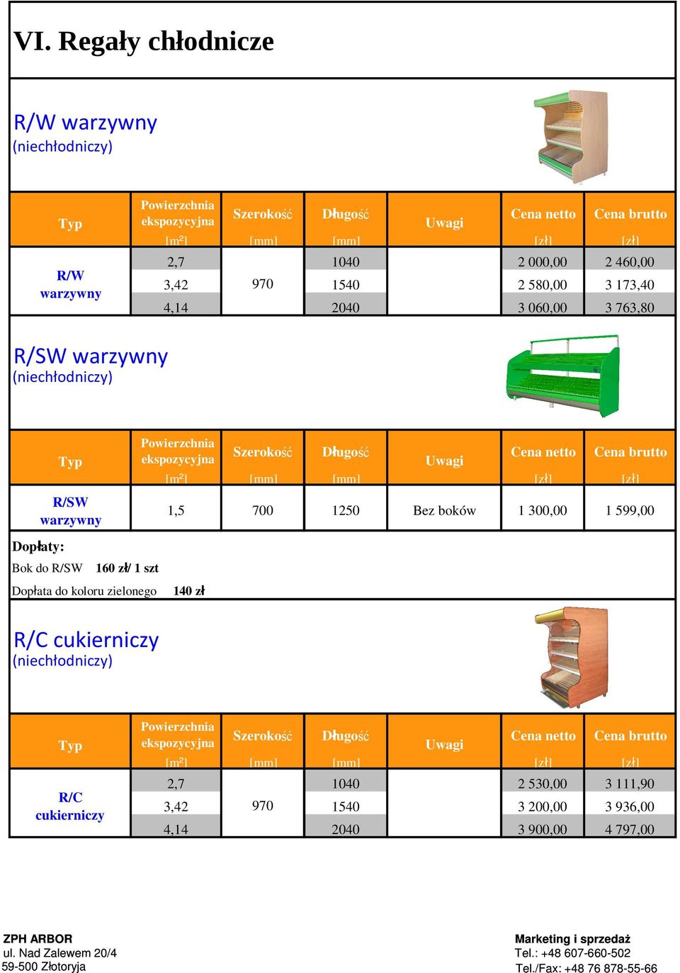 530,00 3 111,90 1540 3 200,00 3 936,00 2040 3 900,00 4 797,00 R/SW warzywny Bez boków Dopłaty: Bok do R/SW