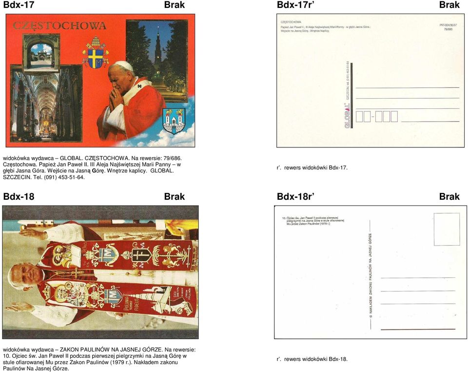 rewers widokówki Bdx-17. Bdx-18 Brak Bdx-18r Brak widokówka wydawca ZAKON PAULINÓW NA JASNEJ GÓRZE. Na rewersie: 10. Ojciec św.