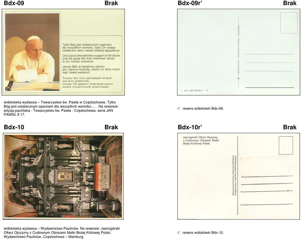 Pawła - Częstochowa. seria JAN PAWEŁ II 17. r. rewers widokówki Bdx-09.