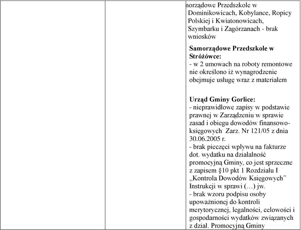 finansowoksięgowych Zarz. Nr 121/05 z dnia 30.06.2005 r. - brak pieczęci wpływu na fakturze dot.