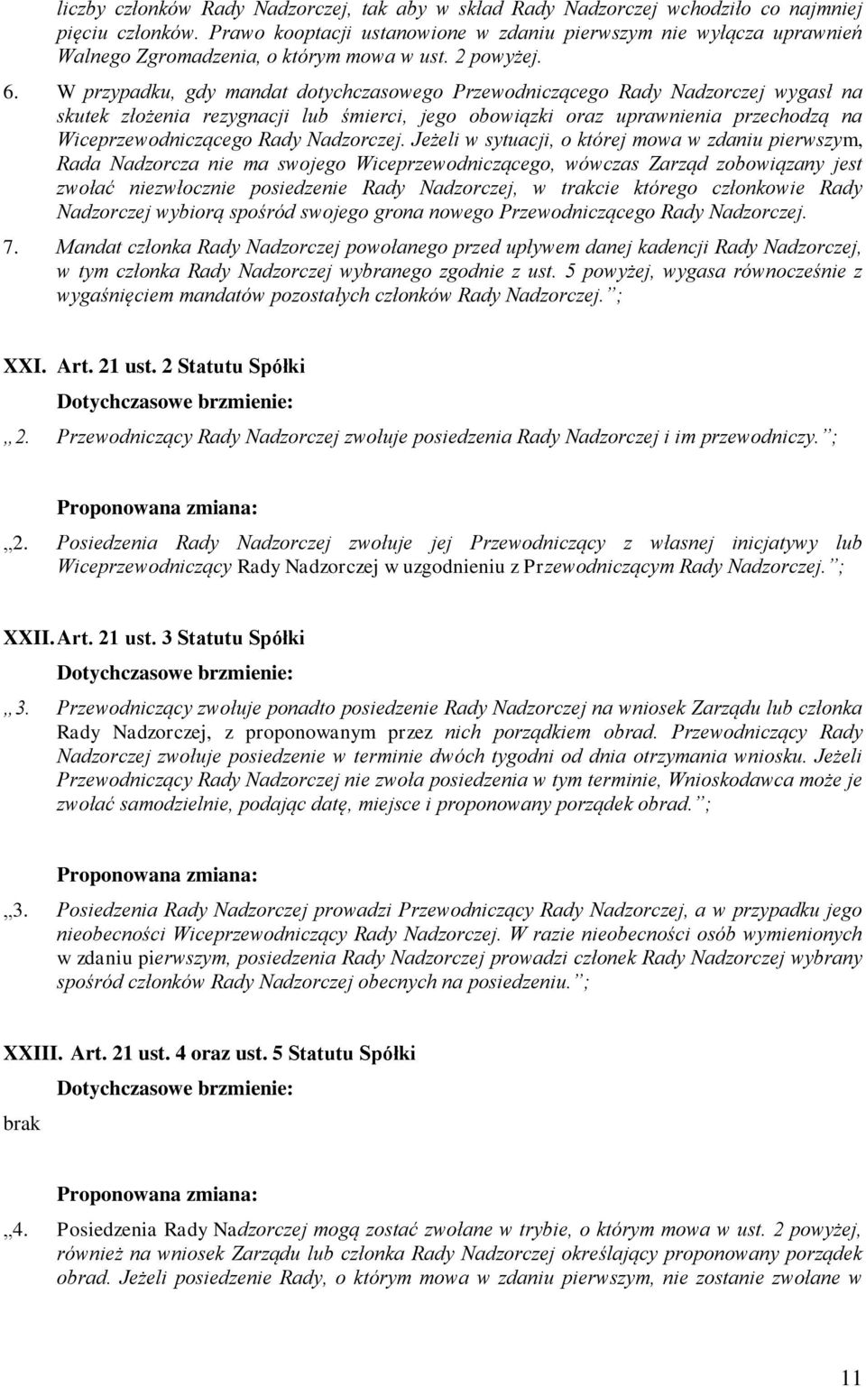 W przypadku, gdy mandat dotychczasowego Przewodniczącego Rady Nadzorczej wygasł na skutek złożenia rezygnacji lub śmierci, jego obowiązki oraz uprawnienia przechodzą na Wiceprzewodniczącego Rady