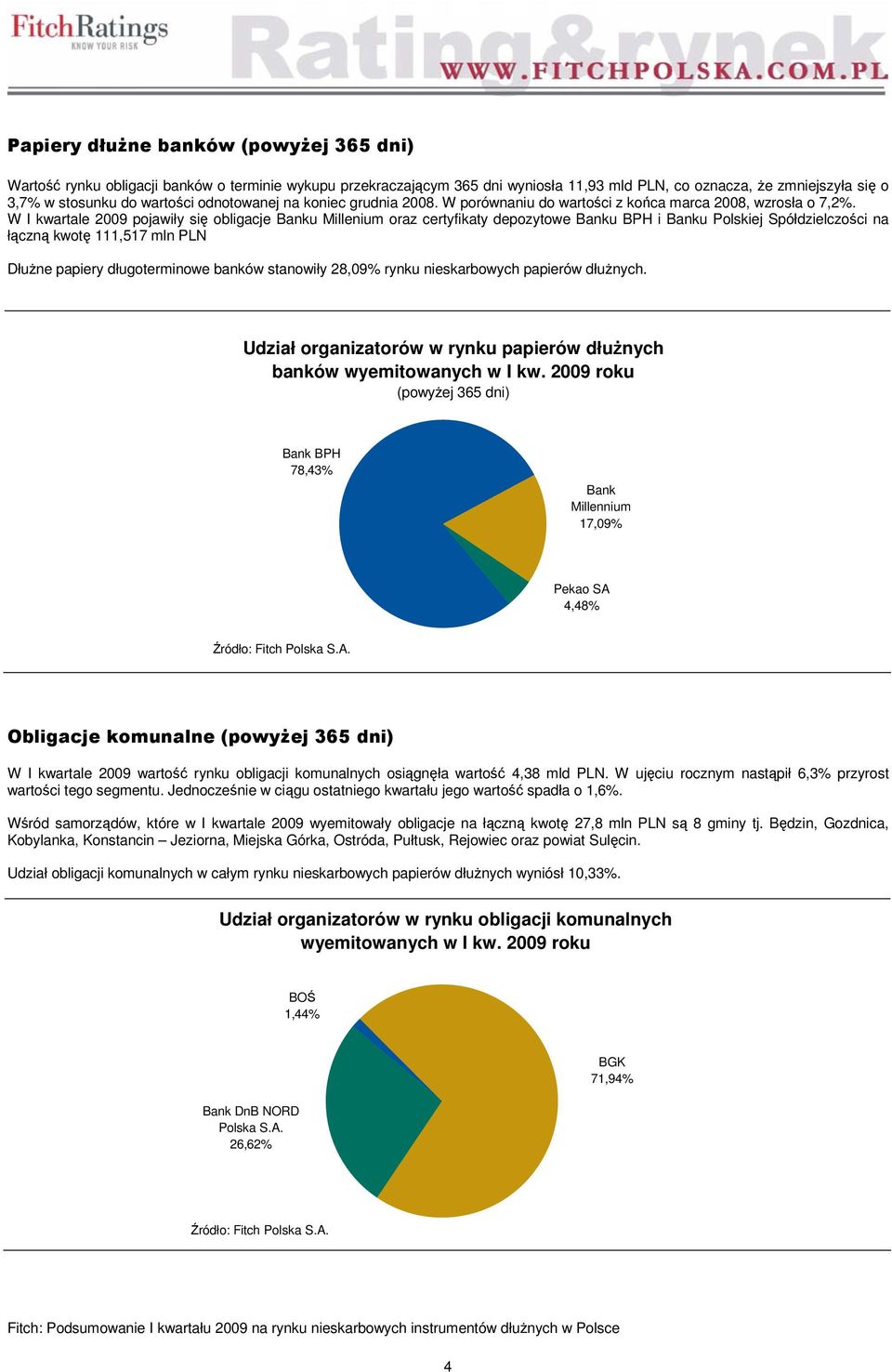 W I kwartale 2009 pojawiły się obligacje Banku Millenium oraz certyfikaty depozytowe Banku BPH i Banku Polskiej Spółdzielczości na łączną kwotę 111,517 mln PLN Dłużne papiery długoterminowe banków