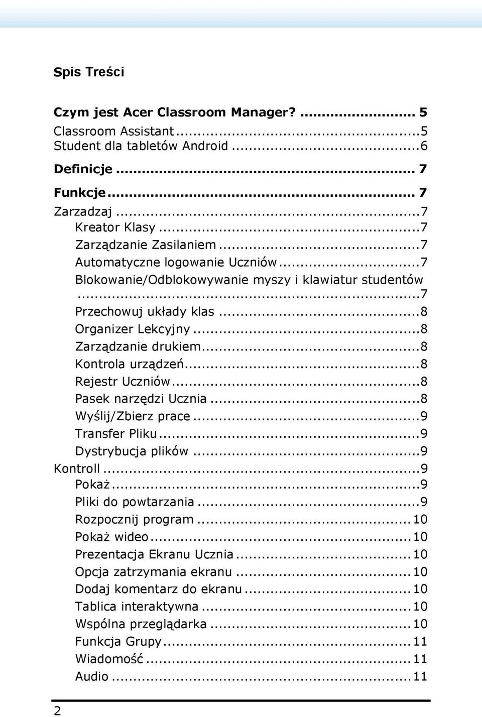 ..8 Rejestr Uczniów...8 Pasek narzędzi Ucznia...8 Wyślij/Zbierz prace...9 Transfer Pliku...9 Dystrybucja plików...9 Kontroll...9 Pokaż...9 Pliki do powtarzania...9 Rozpocznij program.