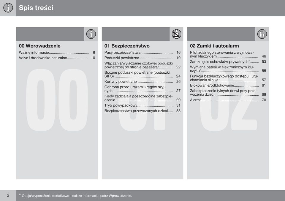 .. 22 Wymiana baterii w elektronicznym kluczyku*... 55 Boczne poduszki powietrzne (poduszki SIPS)... 24 Funkcja bezkluczykowego dostępu i uruchamiania silnika*... 57 Kurtyny powietrzne.