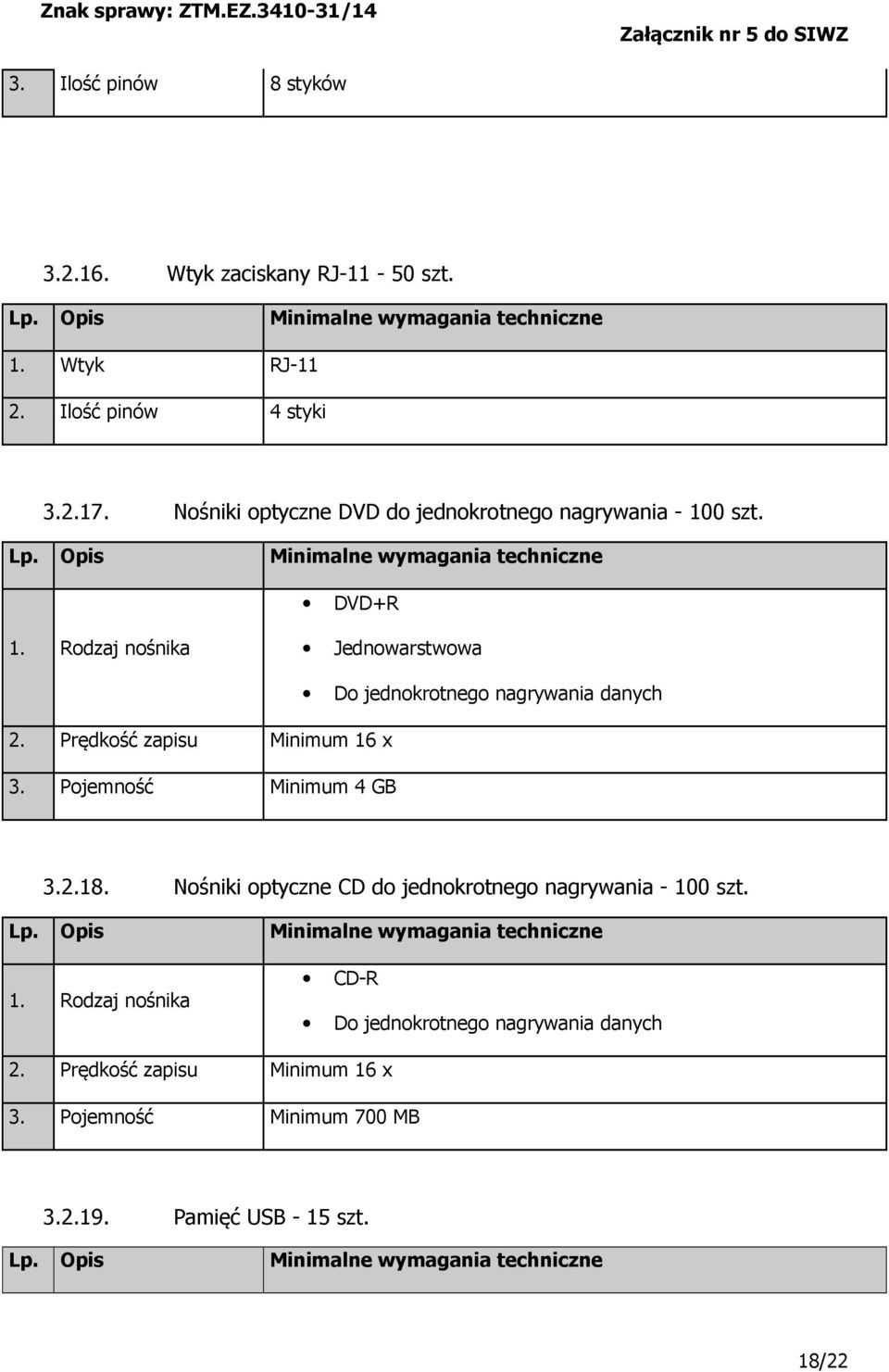 Prędkość zapisu Minimum 16 x 3. Pojemność Minimum 4 GB Do jednokrotnego nagrywania danych 3.2.18.