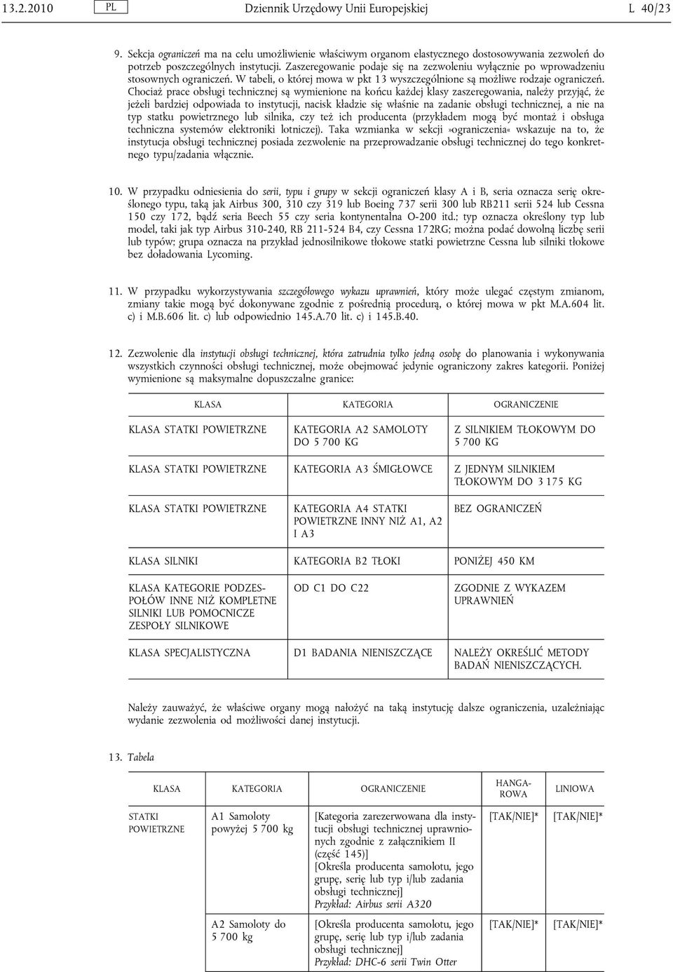 Chociaż prace obsługi technicznej są wymienione na końcu każdej klasy zaszeregowania, należy przyjąć, że jeżeli bardziej odpowiada to instytucji, nacisk kładzie się właśnie na zadanie obsługi