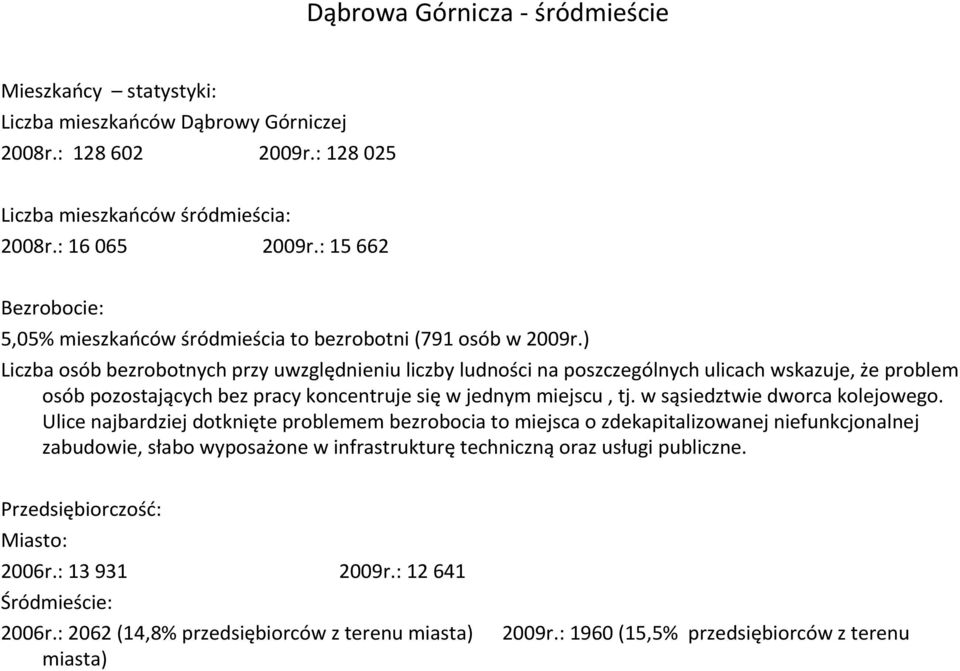 ) Liczba osób bezrobotnych przy uwzględnieniu liczby ludności na poszczególnych ulicach wskazuje, że problem osób pozostających bez pracy koncentruje sięw jednym miejscu, tj.