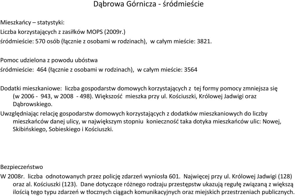 się (w 2006-943, w 2008-498). Większość mieszka przy ul. Kościuszki, Królowej Jadwigi oraz Dąbrowskiego.