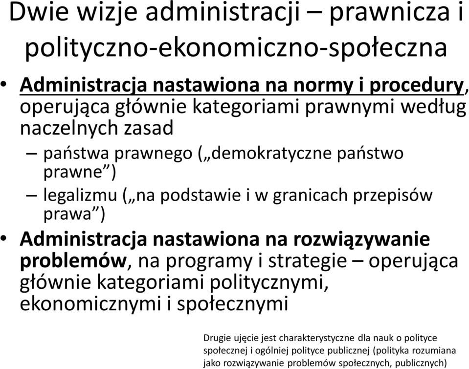 Administracja nastawiona na rozwiązywanie problemów, na programy i strategie operująca głównie kategoriami politycznymi, ekonomicznymi i społecznymi