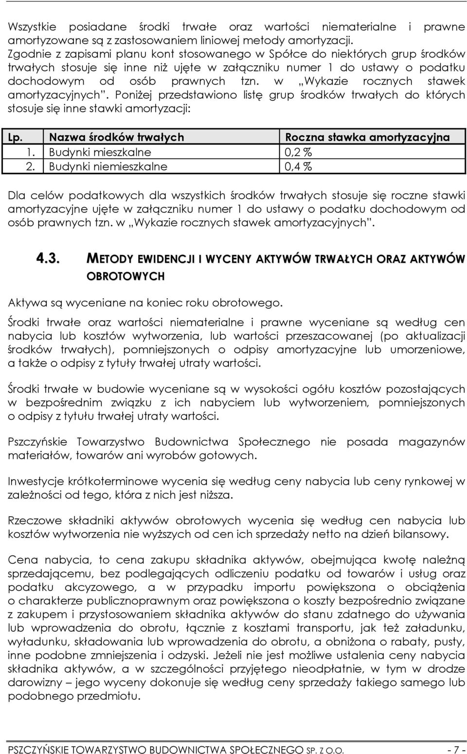 w Wykazie rocznych stawek amortyzacyjnych. Poniżej przedstawiono listę grup środków trwałych do których stosuje się inne stawki amortyzacji: Lp. Nazwa środków trwałych Roczna stawka amortyzacyjna 1.