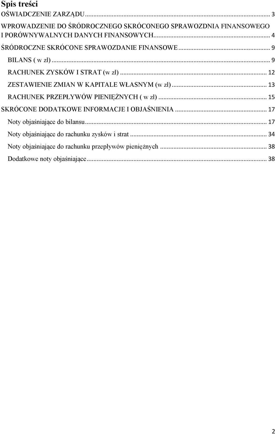 .. 12 ZESTAWIENIE ZMIAN W KAPITALE WŁASNYM (w zł)... 13 RACHUNEK PRZEPŁYWÓW PIENIĘŻNYCH ( w zł)... 15 SKRÓCONE DODATKOWE INFORMACJE I OBJAŚNIENIA.