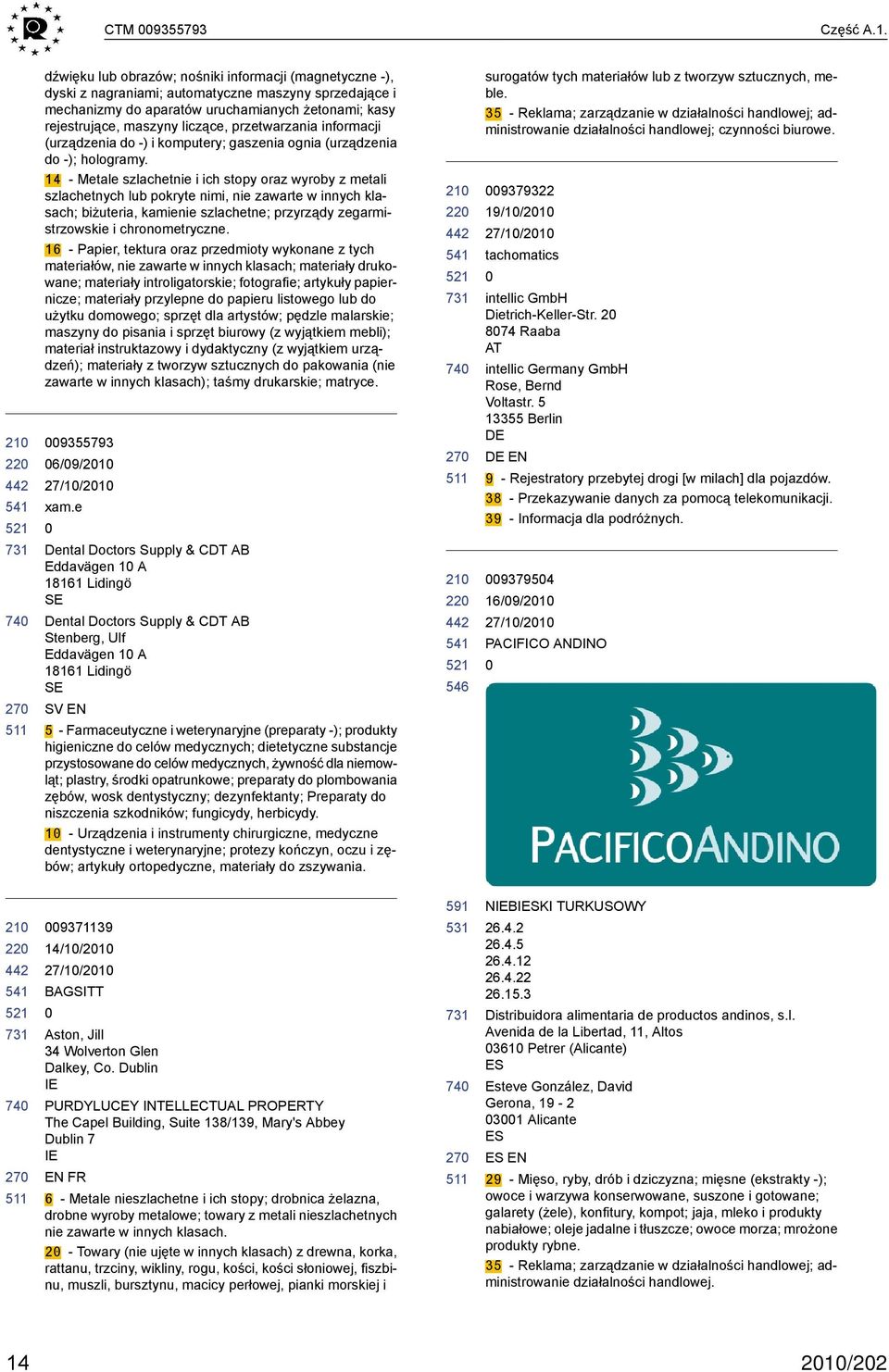 przetwarzania informacji (urządzenia do -) i komputery; gaszenia ognia (urządzenia do -); hologramy.