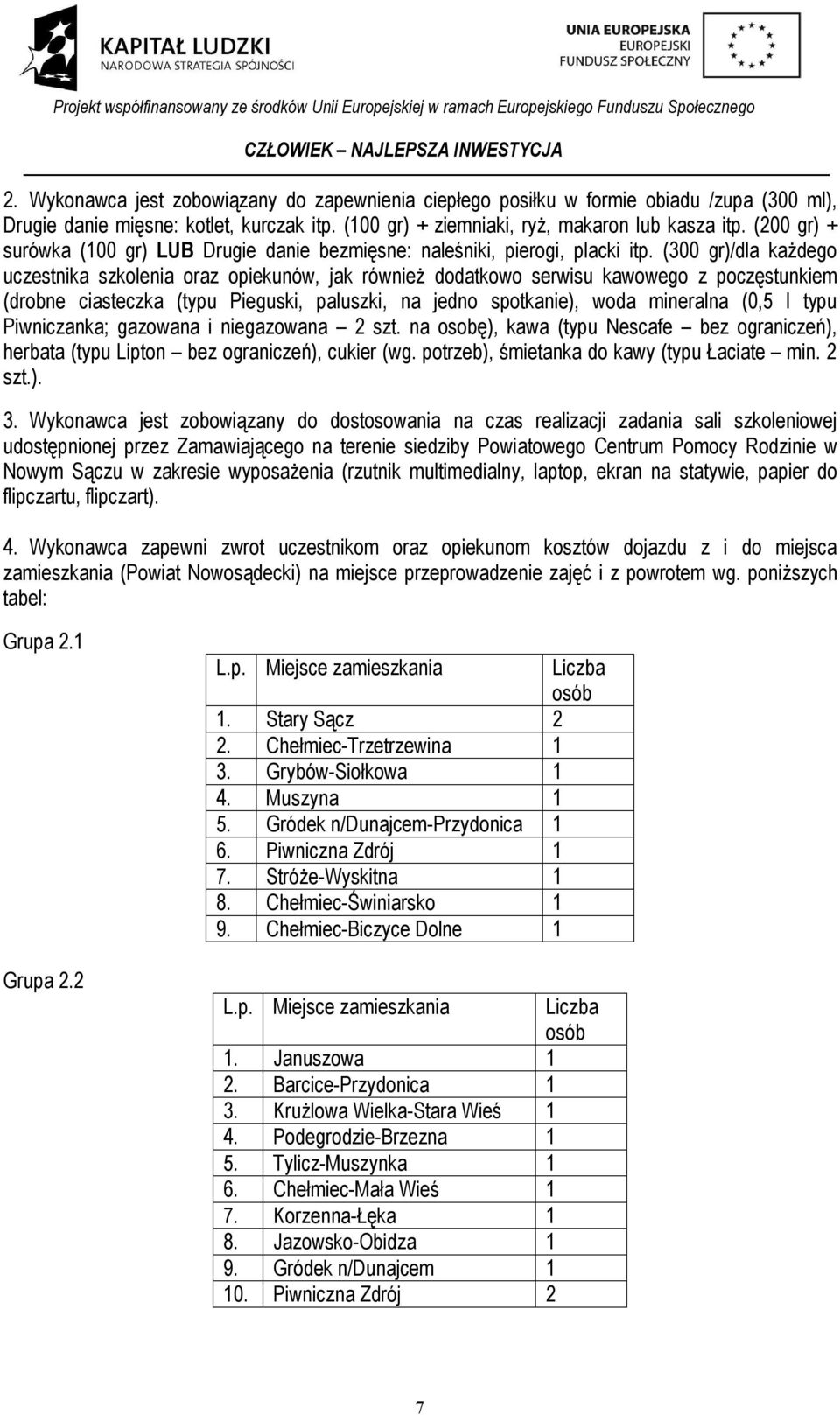 (300 gr)/dla każdego uczestnika szkolenia oraz opiekunów, jak również dodatkowo serwisu kawowego z poczęstunkiem (drobne ciasteczka (typu Pieguski, paluszki, na jedno spotkanie), woda mineralna (0,5