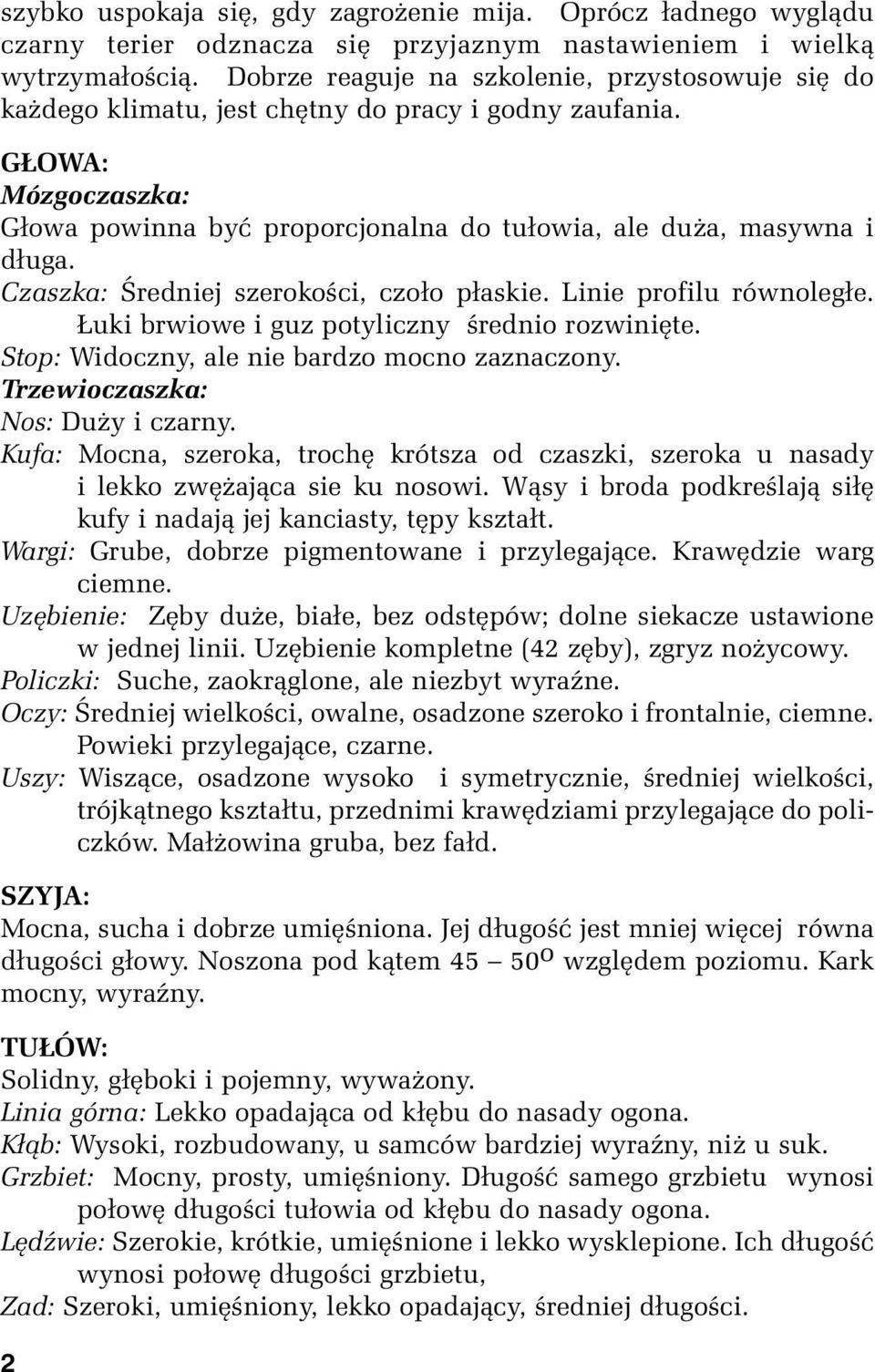 Czaszka: Średniej szerokości, czoło płaskie. Linie profilu równoległe. Łuki brwiowe i guz potyliczny średnio rozwinięte. Stop: Widoczny, ale nie bardzo mocno zaznaczony.