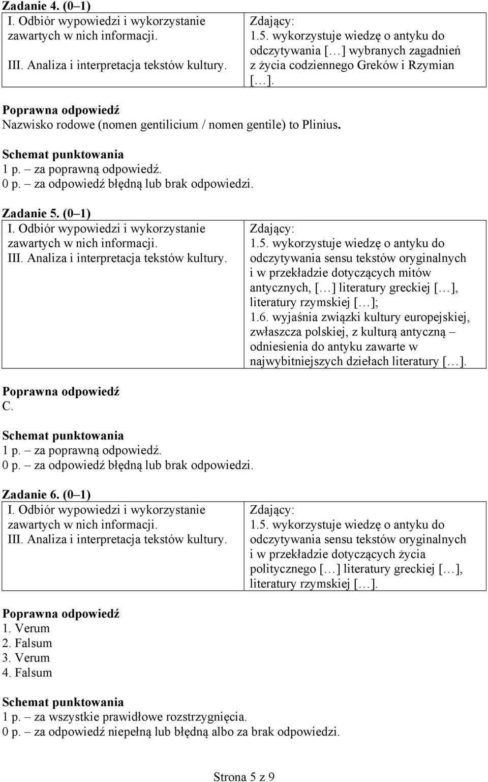 wyjaśnia związki kultury europejskiej, zwłaszcza polskiej, z kulturą antyczną odniesienia do antyku zawarte w najwybitniejszych dziełach literatury [ ]. C. Zadanie 6.