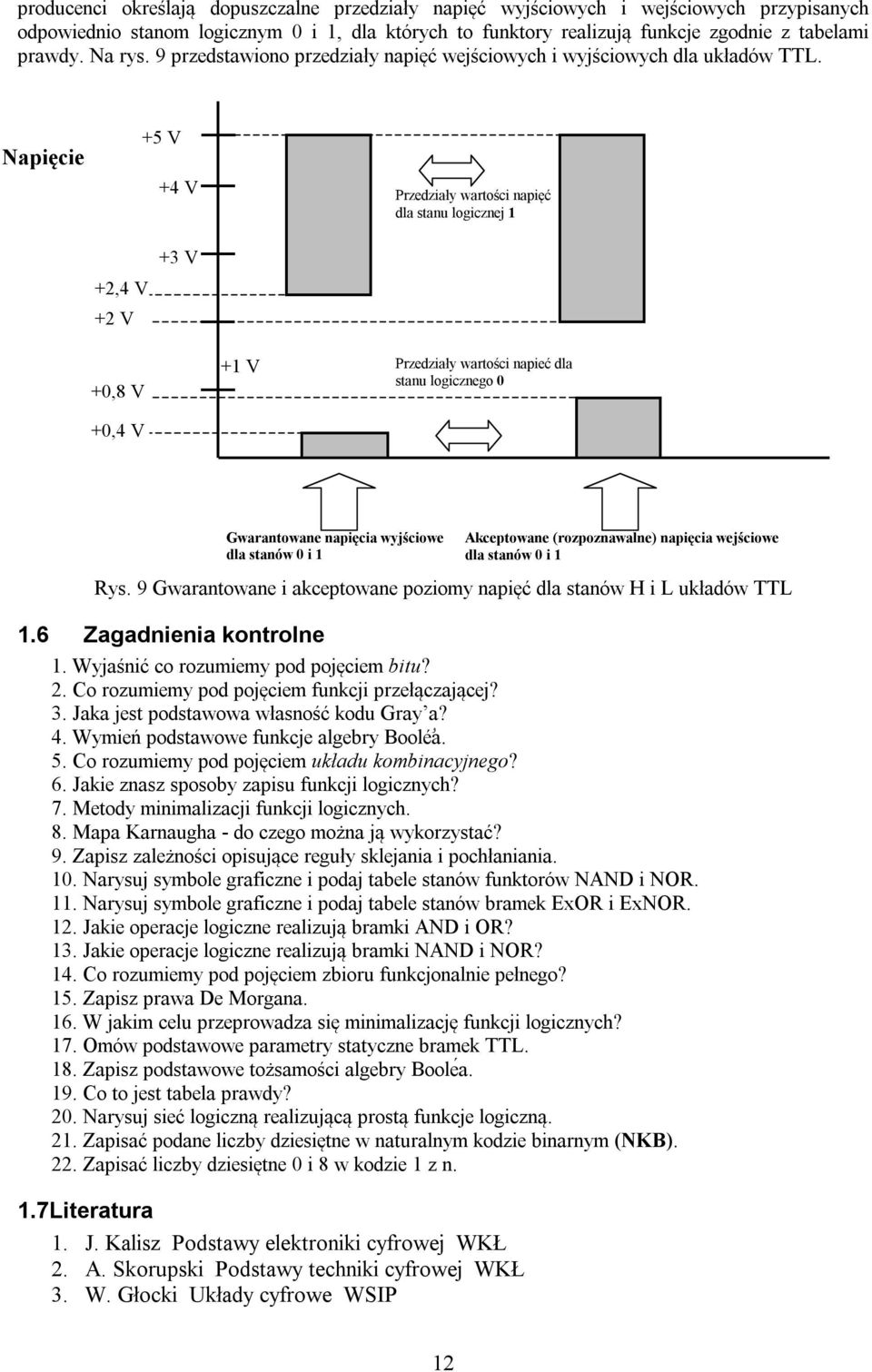 Napięcie 5 V 4 V Przedziały wartości napięć dla stanu logicznej 1 2,4 V 2 V 3 V 0,8 V 0,4 V 1 V Przedziały wartości napieć dla stanu logicznego 0 Gwarantowane napięcia wyjściowe dla stanów 0 i 1 Rys