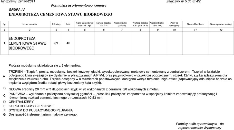 40 BIODROWEGO Proteza modularna składająca się z 3 elementów.