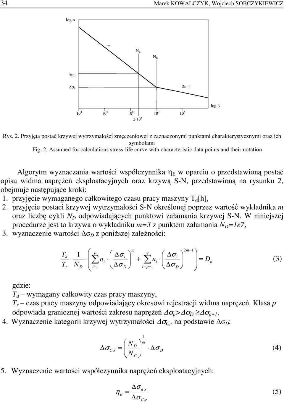 Assumed for calculations stress-life curve with characteristic data points and their notation Algorytm wyznaczania wartości współczynnika η E w oparciu o przedstawioną postać opisu widma napręŝeń