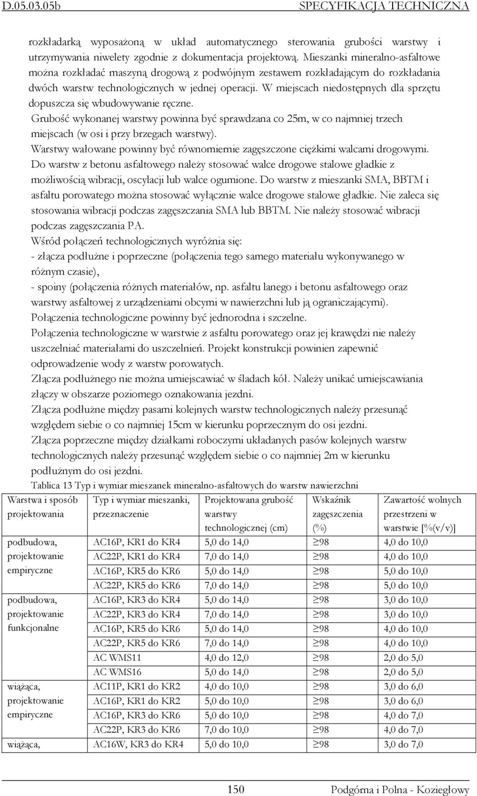 W miejscach niedostępnych dla sprzętu dopuszcza się wbudowywanie ręczne. Grubość wykonanej warstwy powinna być sprawdzana co 25m, w co najmniej trzech miejscach (w osi i przy brzegach warstwy).