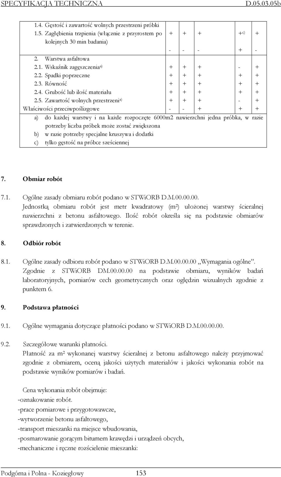 Zawartość wolnych przestrzeni a) Właściwości przeciwpoślizgowe a) do kaŝdej warstwy i na kaŝde rozpoczęte 6000m2 nawierzchni jedna próbka, w razie potrzeby liczba próbek moŝe zostać zwiększona b) w