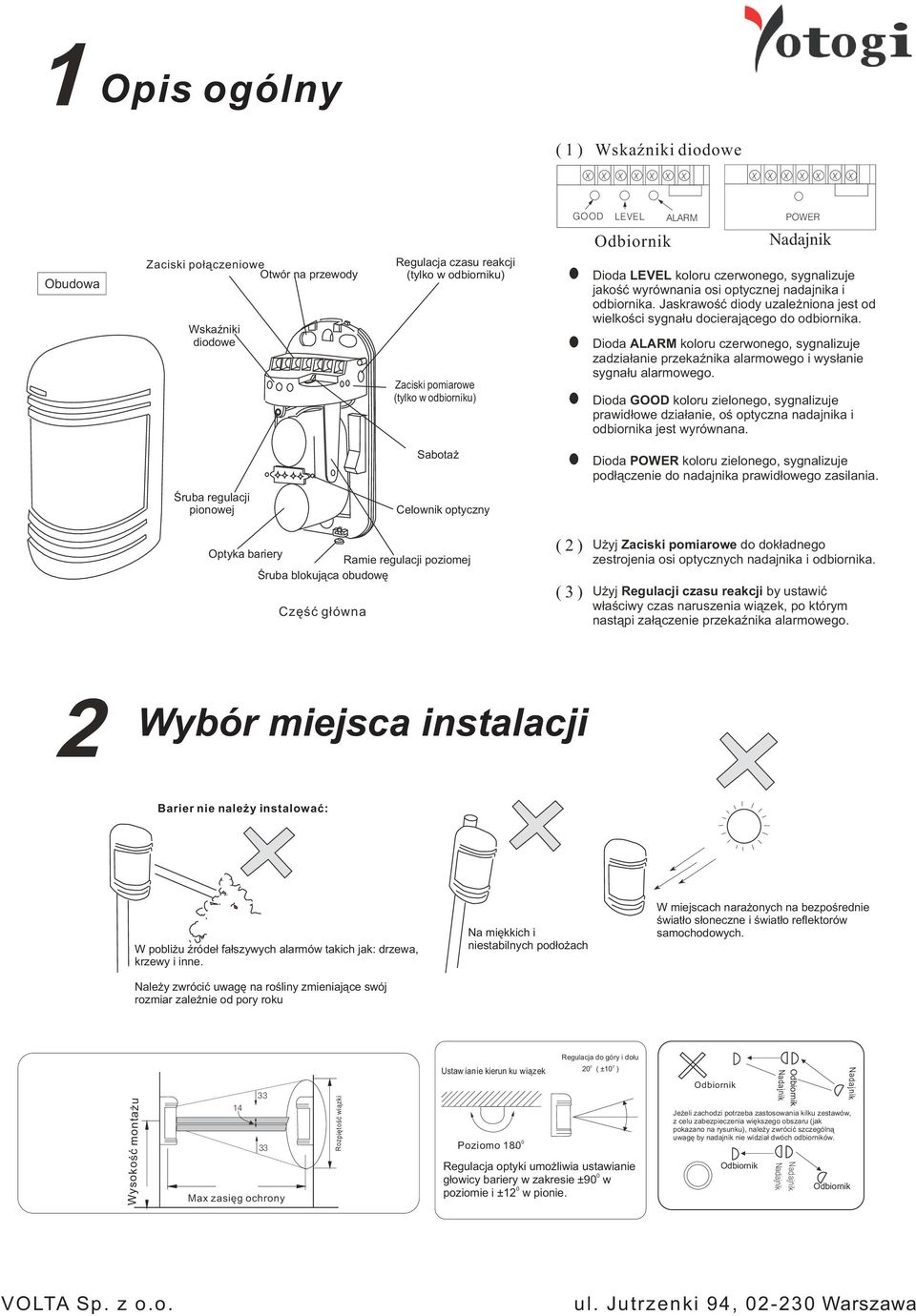 Dioda ALARM koloru czerwonego, sygnalizuje zadzia³anie przekaÿnika alarmowego i wys³anie sygna³u alarmowego.