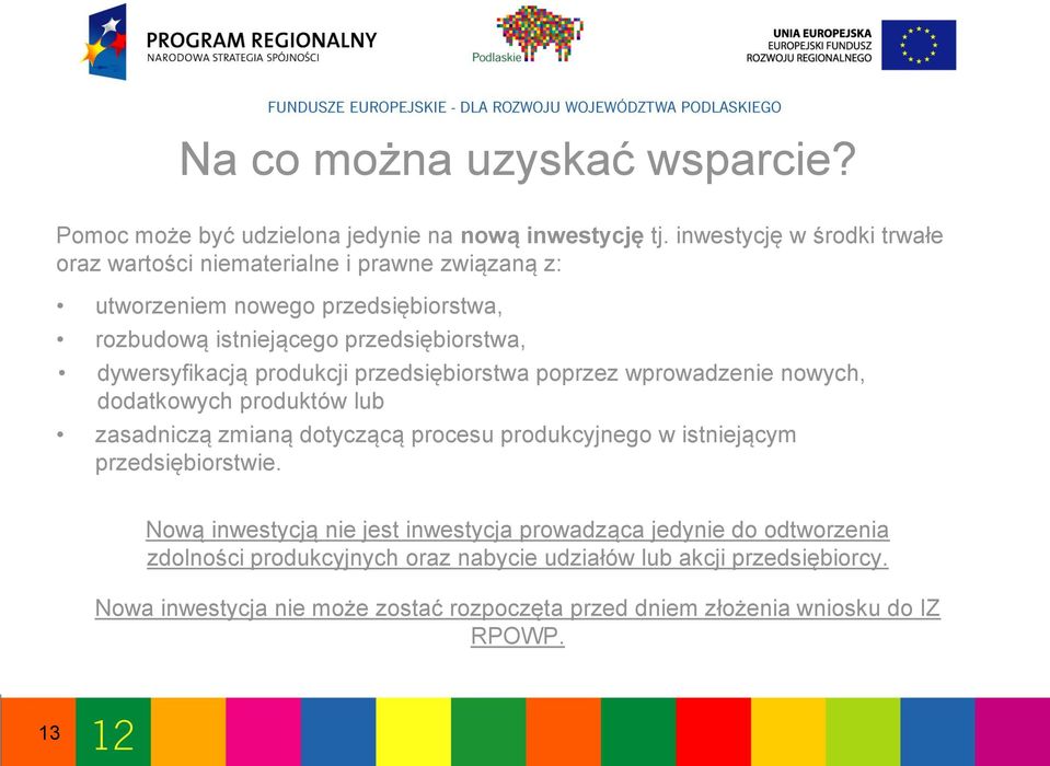 dywersyfikacją produkcji przedsiębiorstwa poprzez wprowadzenie nowych, dodatkowych produktów lub zasadniczą zmianą dotyczącą procesu produkcyjnego w istniejącym